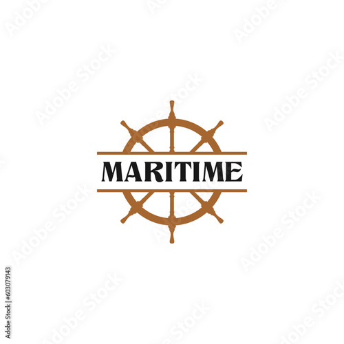 Creative steering wheel captain boat ship yacht compass transport logo design