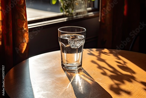 glass of water with ice on a table