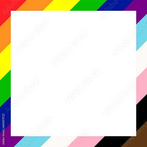 LGBTQ+ Pride Flag Frame. Square Frame Border with LGBTQ+ Pride Rainbow Flag Pattern