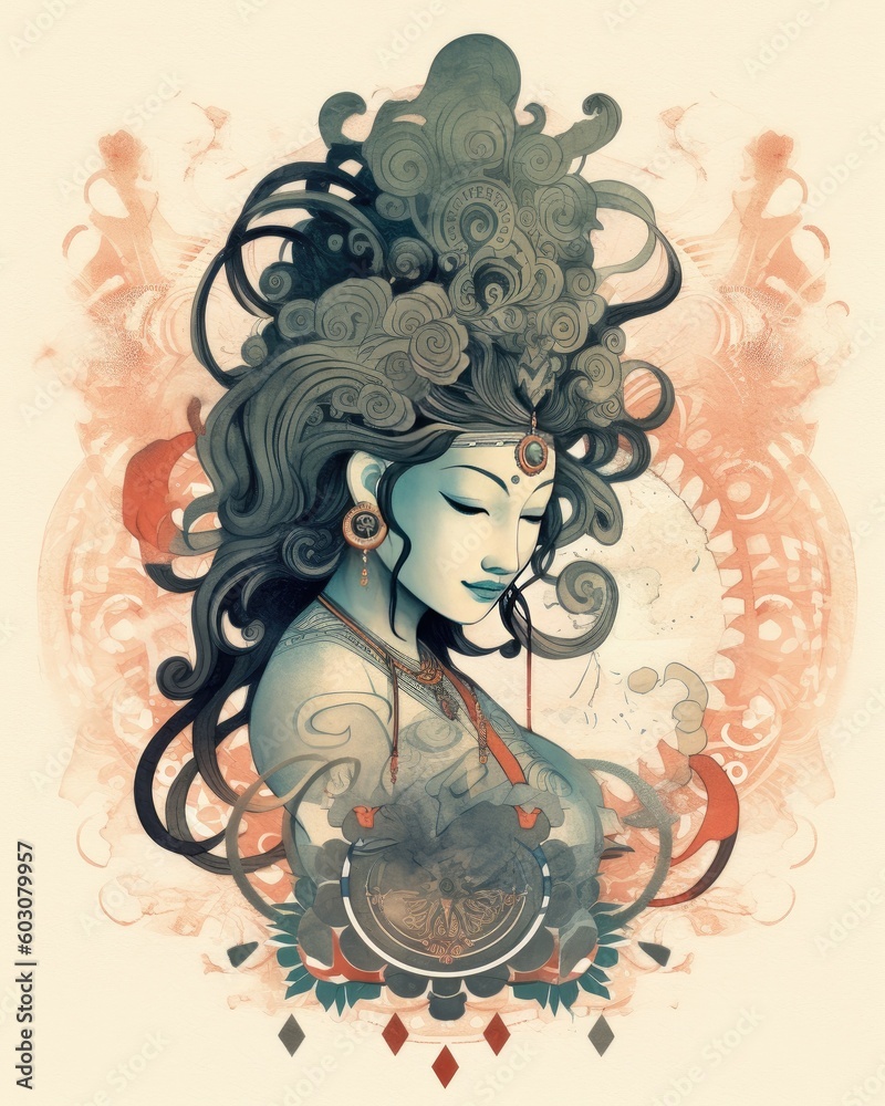 Hindu goddess Lakshmi. Generative AI Stock Illustration | Adobe Stock