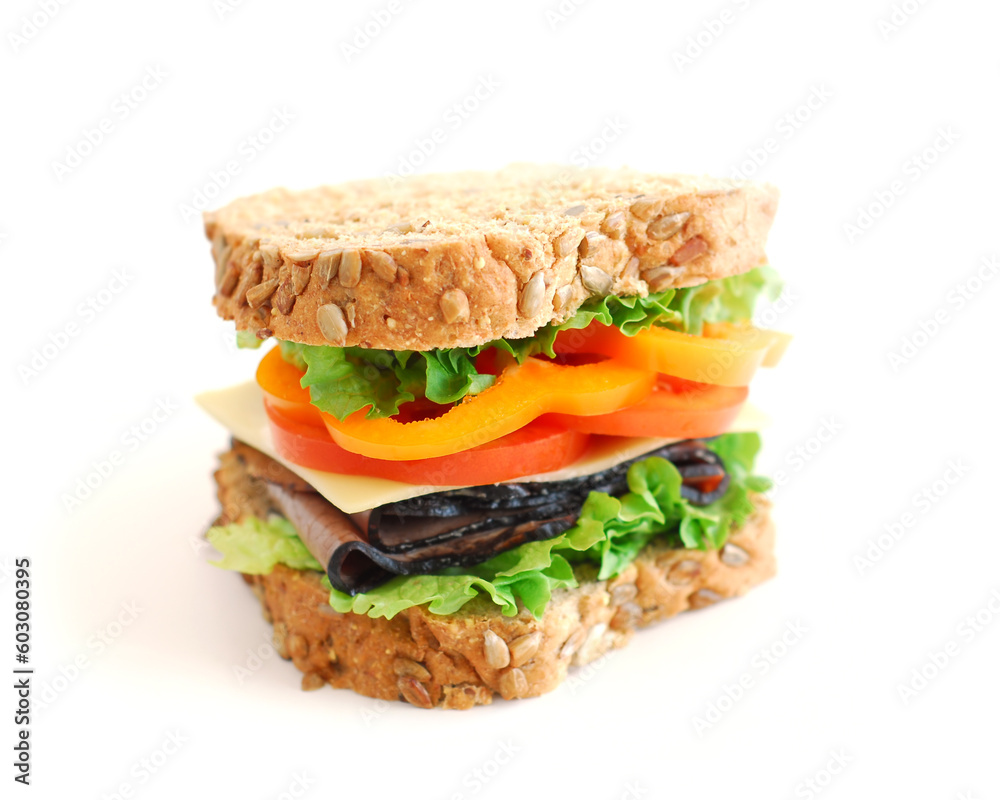 Big healthy sandwich isolated on white background