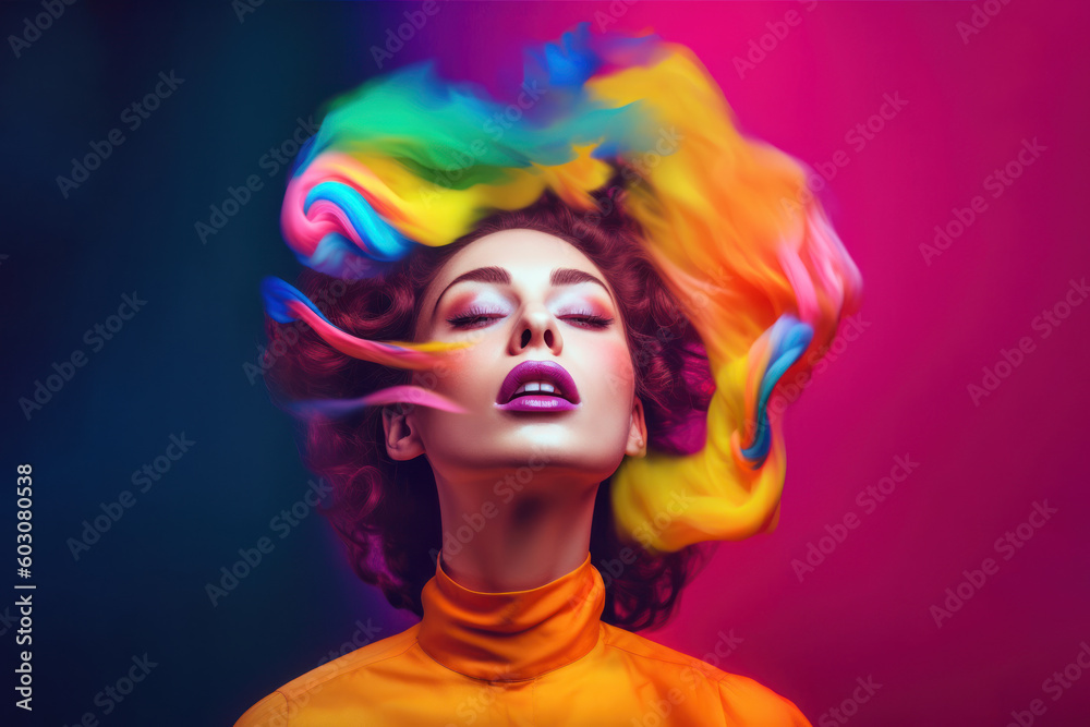 Empowered woman celebrating uniqueness. Generative AI illustration. Empowered woman celebrating uniqueness. Generative AI illustration.