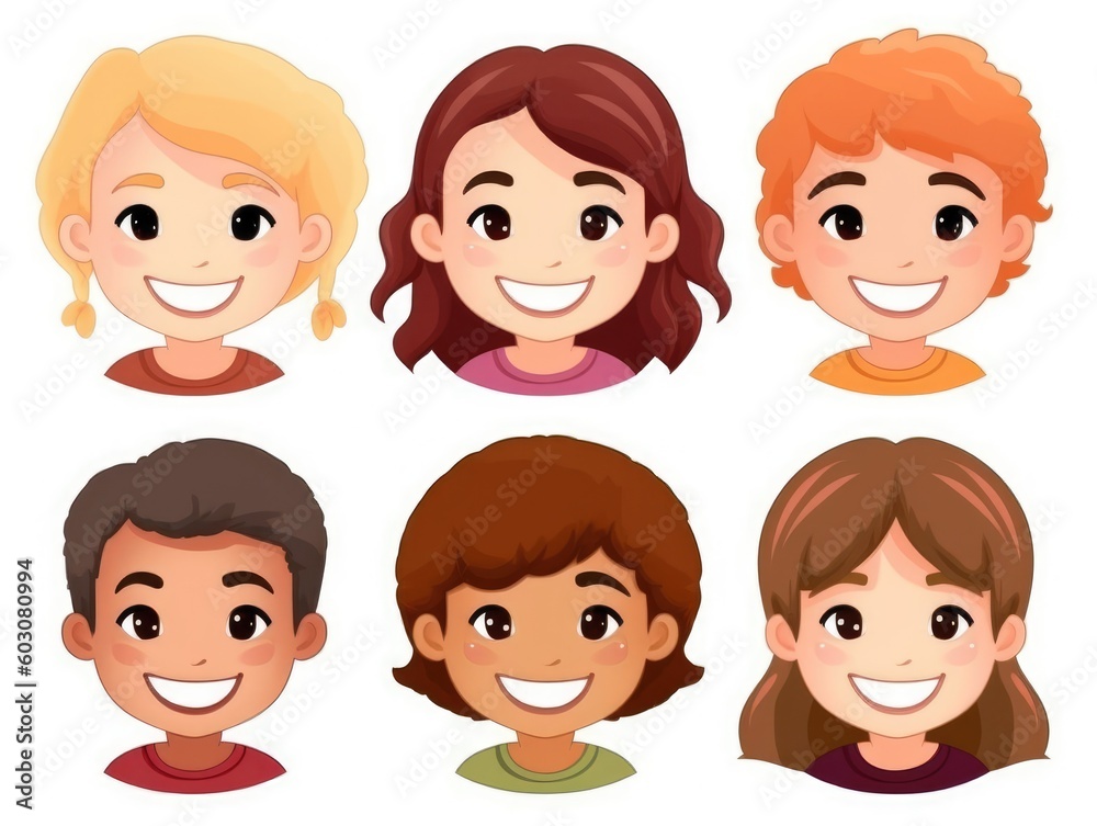 Happy kids characters Collection in cartoon style illustration. set isolated on white background. generative ai Happy kids characters Collection in cartoon style illustration. set isolated on white background. generative ai