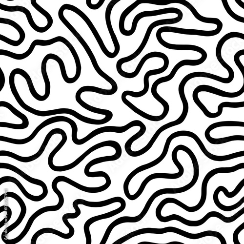 Seamless abstract pattern with curved lines, a maze. Design for fabric, Wallpaper, and cards . Monochrome ornament on a white background.