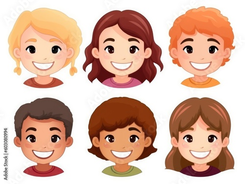 Happy kids characters Collection in cartoon style illustration. set isolated on white background. generative ai
