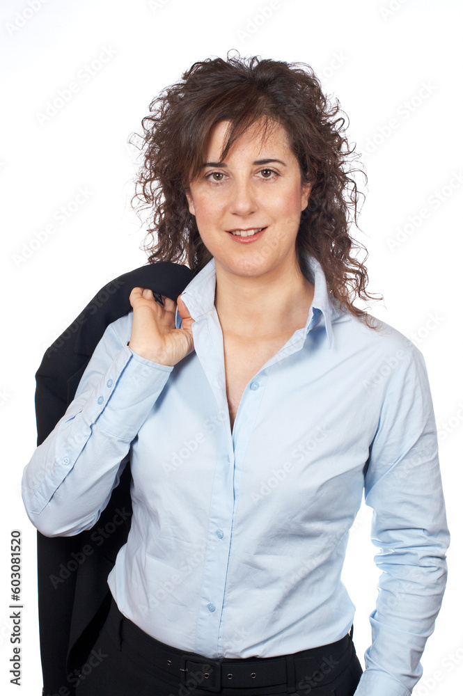 Smiling business woman standing over a white background Smiling business woman standing over a white background