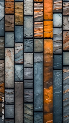 Collection of Rocks in Different Colors, Arranged in Grid-like Structures. Generative ai