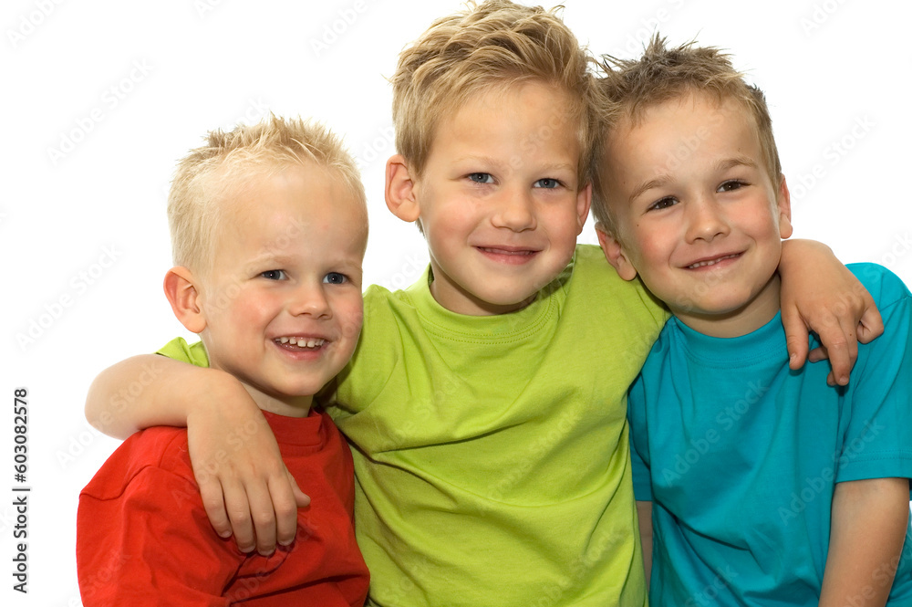 Three friends holding each other, loving and hugging. Three friends holding each other, loving and hugging.