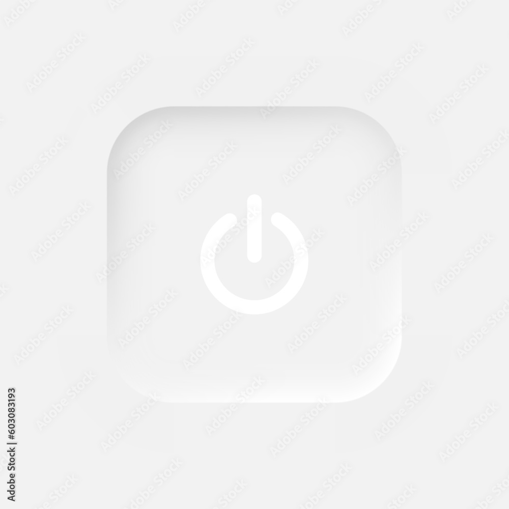 Square power button on a white background. User interface elements in the style of neumorphism, UX. Vector EPS 10. Square power button on a white background. User interface elements in the style of neumorphism, UX. Vector EPS 10.