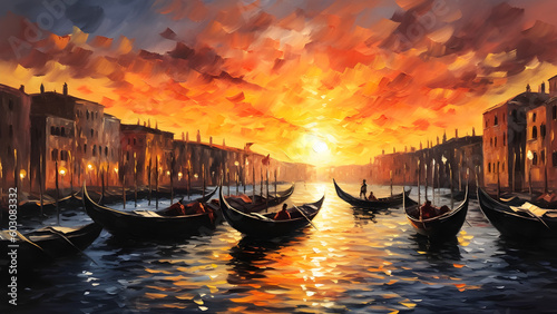 Venice Italy (inspired) sunset beautiful oil painted art generated by AI © Leo