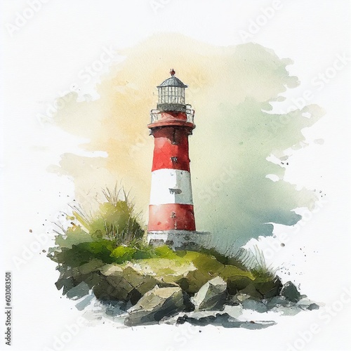 lighthouse watercolor style Generative AI