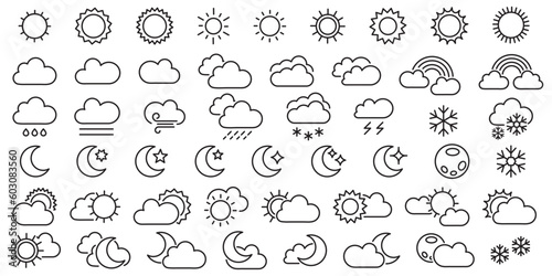 Weather forecast, outline web icon set, vector thin line icons collection. Expanded stroke.