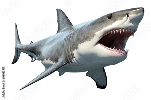 Great white Shark the famous predator in the ocean isolated on clear background, marine animal, clip art, diversity of animals, with Generative AI. © TANATPON
