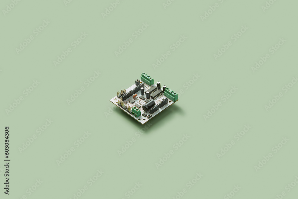 Single electronic microchip on green background. Single electronic microchip on green background.