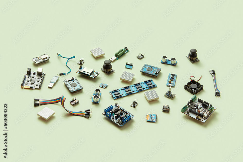 Different computer chips and microprocessors. Different computer chips and microprocessors.