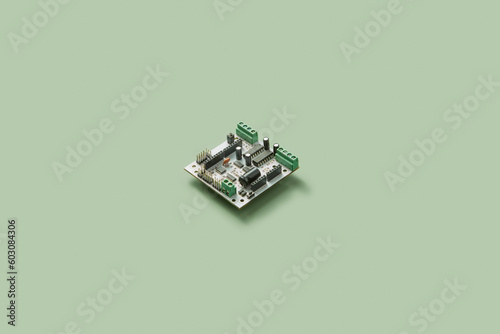 Single electronic microchip on green background. photo