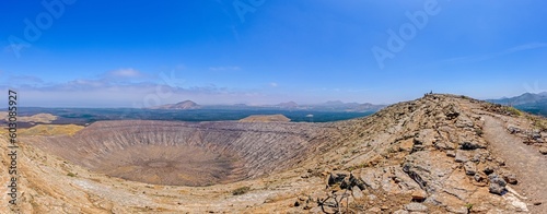 Panoramic view over the volcanic crater of Caldera Blanca on Lanzarote