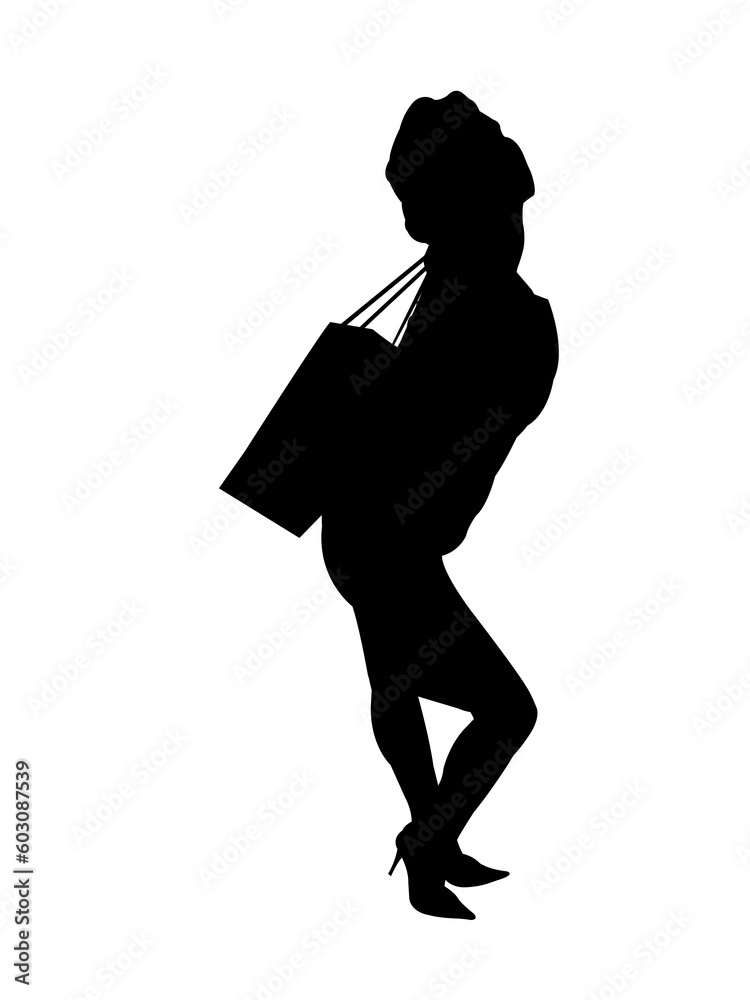 Sexy business woman standing with a shopping bag on an isolated background Sexy business woman standing with a shopping bag on an isolated background