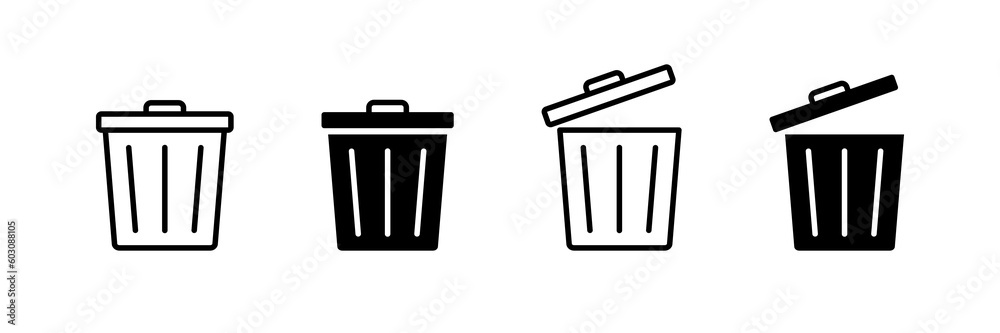 Trash bin icon. Dustbin, rubbish icon. Garbage, trash can icons  - obrazy, fototapety, plakaty 