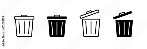 Trash bin icon. Dustbin, rubbish icon. Garbage, trash can icons  photo