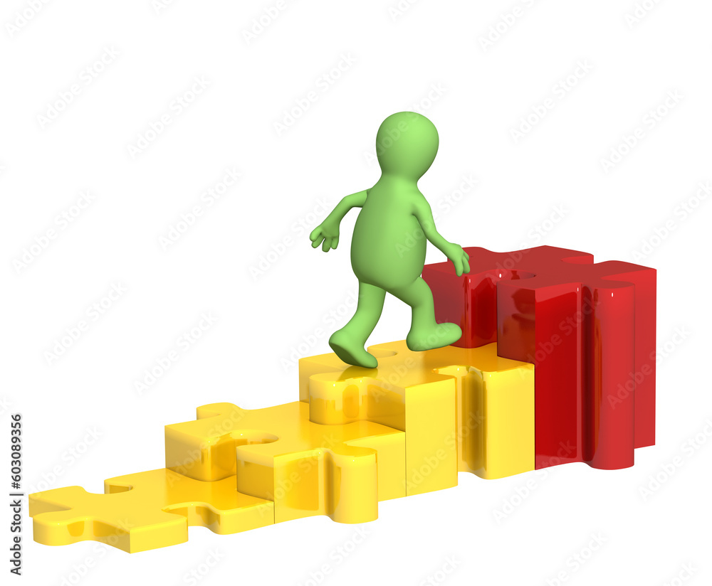 3d puppet, rising under diagram with puzzles 3d puppet, rising under diagram with puzzles