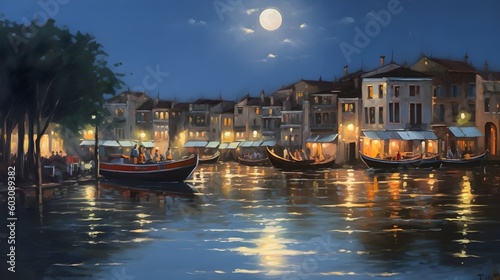 Venice Italy (inspired) boat moon moonlight beautiful oil painted art