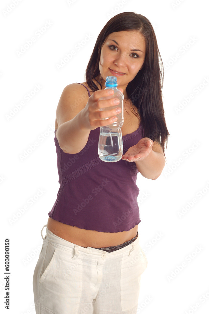 attractive woman with water bottle on white background attractive woman with water bottle on white background