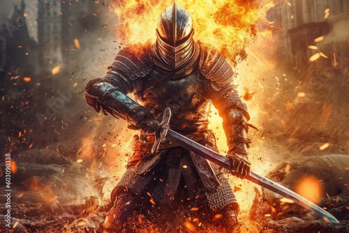 fire knight with his sword and armor