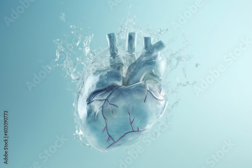 Fototapeta kuchenna Abstract human heart made from water. Copy space and pastel soft colors. Generative AI