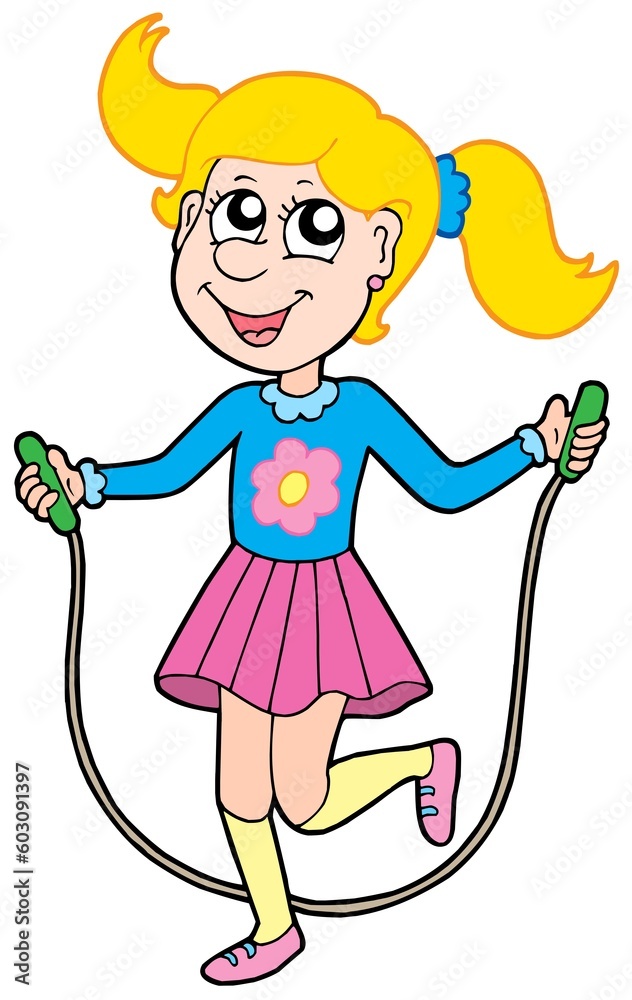 Girl with jumping rope - vector illustration. Girl with jumping rope - vector illustration.