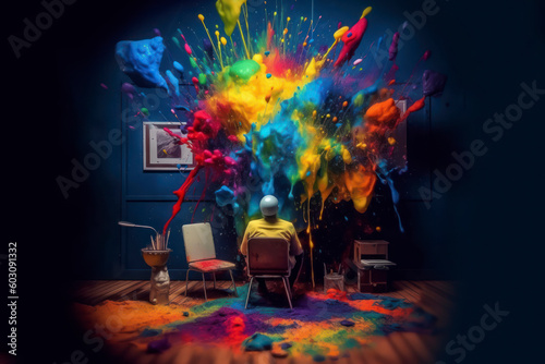 Talented artist and designer showcasing their artistic prowess and expertise in a dynamic and inspiring creative environment. Generative AI illustration.