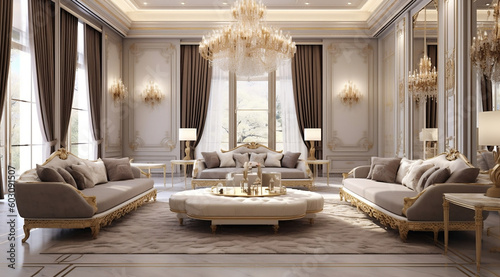 Opulent Furniture in Lavish Interior Design, generative AI © Ash