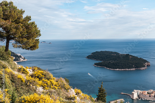 Lokrum island and Adriatic sea view from view point in Dubrovnik, Croatia. Spring trip in Europe. 
