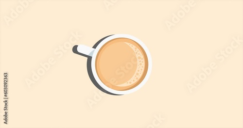Hot Coffee in a Mug 2D Animation. Emblem or Electronic Menu for Cafe. Take-away Service Concept.