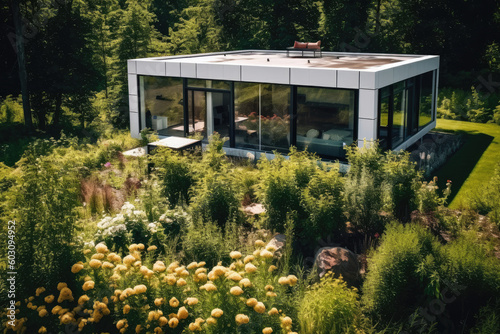 Modern Container Home exterior - Illustration created with Generative Ai Technology
