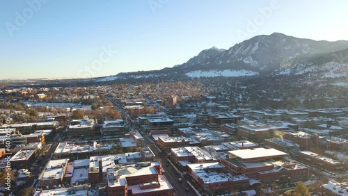 Long Push in shot of downtown Boulder in Winter