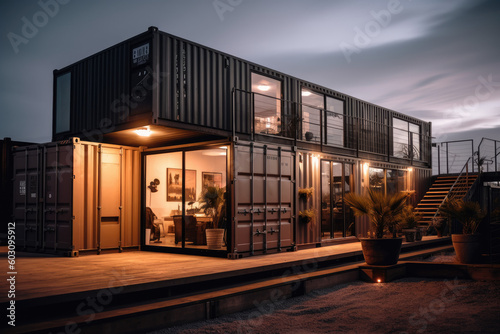 Modern Container Home exterior - Illustration created with Generative Ai Technology