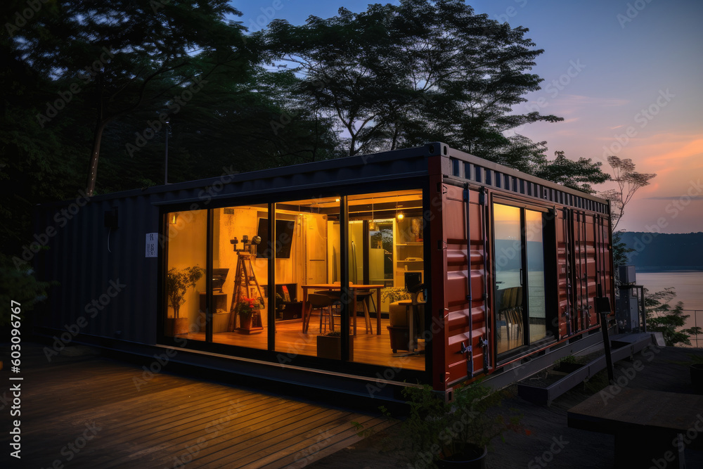 Obraz premium Modern house - Container - Illustration created with generative ai