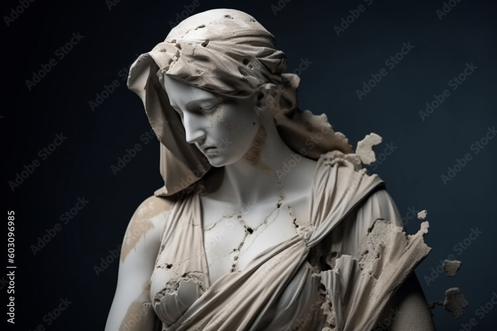 Bust of broken ancient greek statue. Generative AI