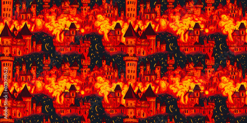 Texture of the castle on fire