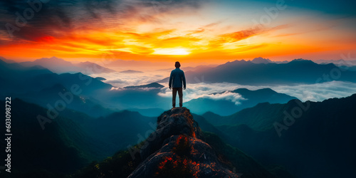A man standing on top of a mountain © v.senkiv