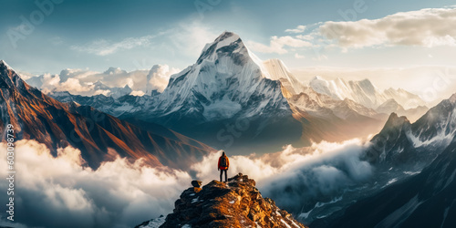 A man standing on the mountain peak