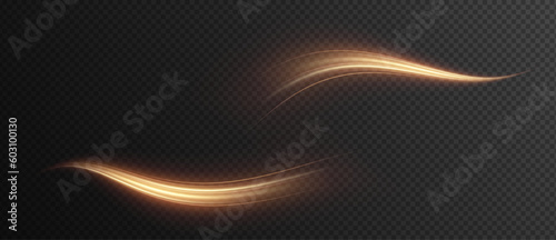 Golden curved light line, rope, tape. Smooth festive gold line png with light effects. Element for your design, advertising, postcards, invitations, screensavers, websites, games.	
