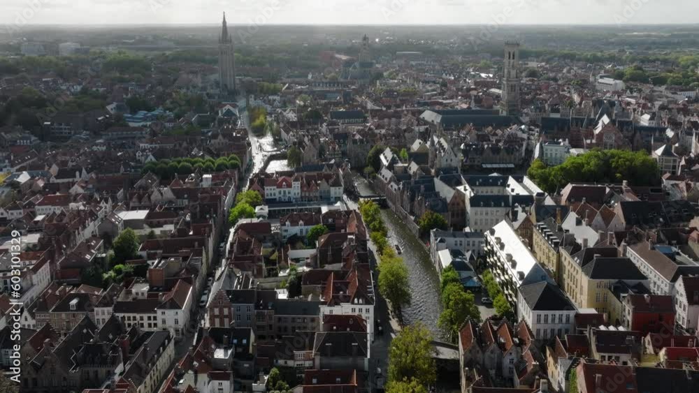 Aerial drone shot of Bruges in Dutch Brugge is the Beautiful Medieval Historical City. Architecture and channels. Aerial drone shot of Bruges in Dutch Brugge is the Beautiful Medieval Historical City. Architecture and channels.
