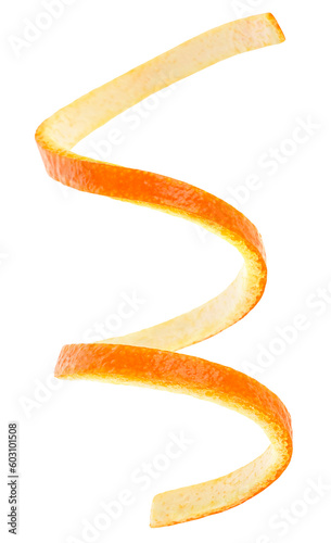 Foto Spiral form of orange skin isolated on a white background, top view