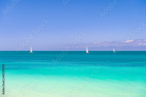 seascape summer nature at vacation with yacht. seascape summer nature with turquoise water. photo of seascape summer nature. seascape summer nature with horizon. © be free