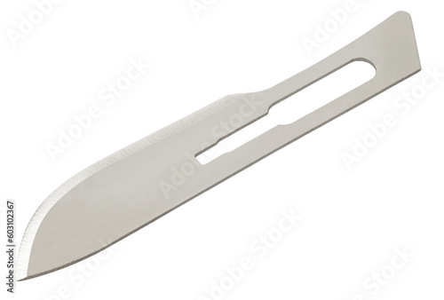 Replaceable blade of surgical scalpel, close-up, isolated on transparent background .