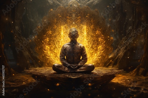 silhouette energy zen pose aura yoga peace meditation spiritual chakra. Generative AI.