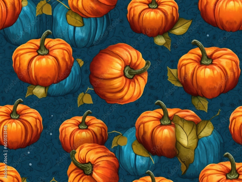 Pumpkin background as seamless tile (generative AI)
