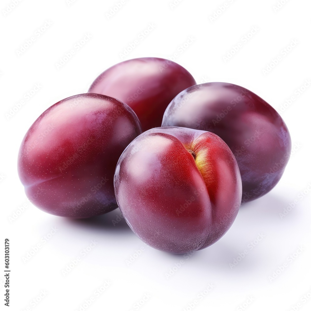 Plums isolated on white background (generative AI)